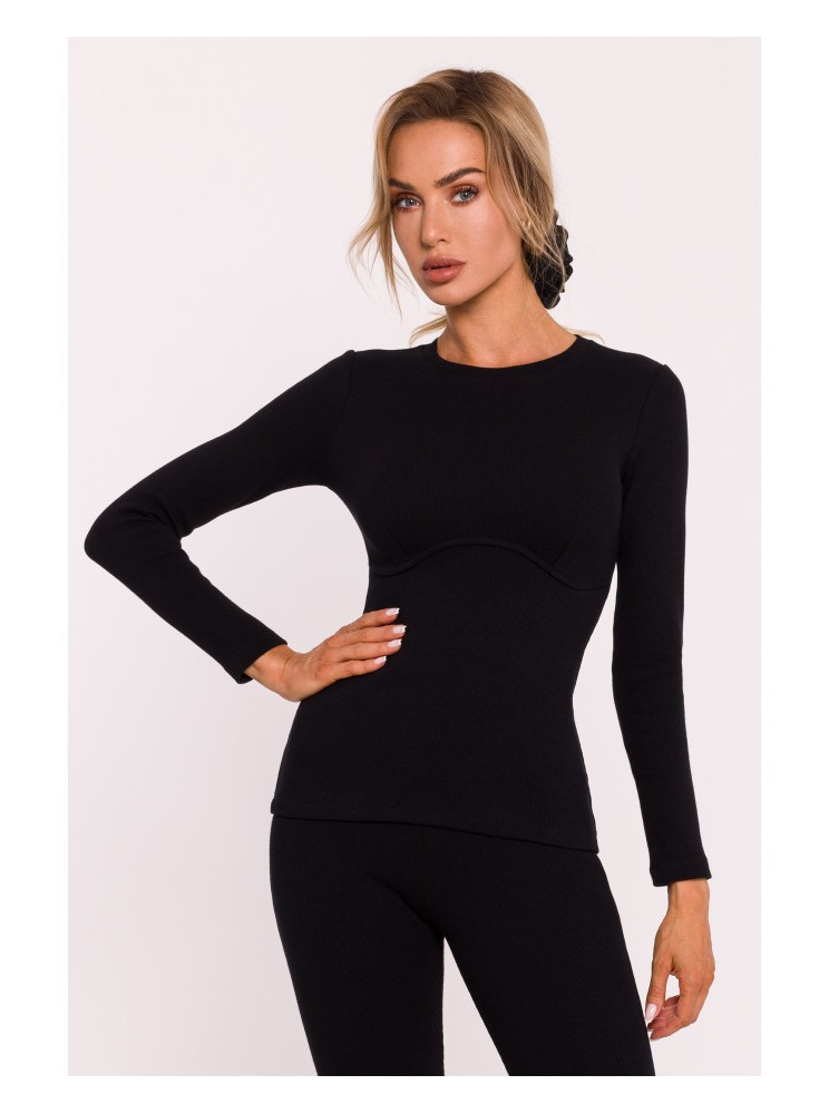 M817 Ilgarankovė korseto tipo palaidinė su rievėtu audiniu - juoda