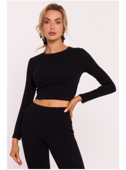 M817 Ilgarankovė korseto tipo palaidinė su rievėtu audiniu - juoda