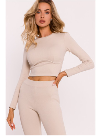 M817 Ilgarankovė korseto tipo palaidinė su rievėtu audiniu - sandy