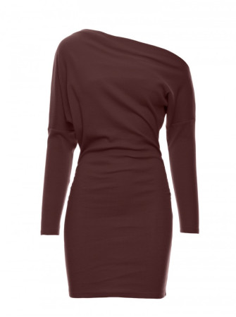 M818 Megzta suknelė su nuleistais pečiais - ruda