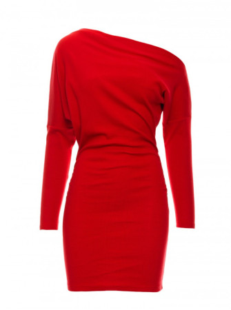 M818 Raštuotas raudonas suknelė su nuleistais pečiais - raudona