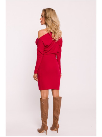 M818 Raštuotas raudonas suknelė su nuleistais pečiais - raudona