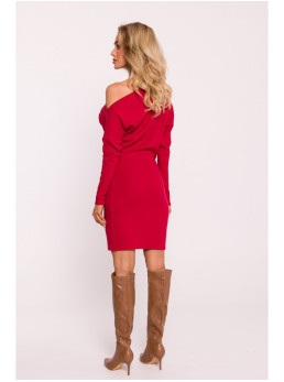 M818 Raštuotas raudonas suknelė su nuleistais pečiais - raudona