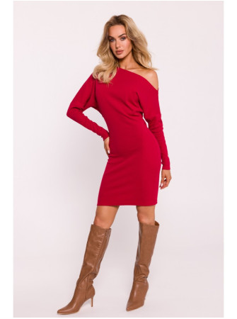 M818 Raštuotas raudonas suknelė su nuleistais pečiais - raudona