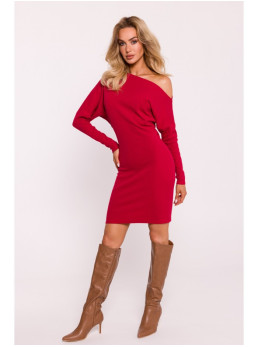 M818 Raštuotas raudonas suknelė su nuleistais pečiais - raudona