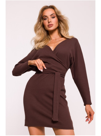 M819 Raudonuota suknelė-sarafanas iš rib audinio - ruda