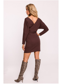 M819 Riešutinės spalvos suknelė-siaučiamas megztinis - ruda