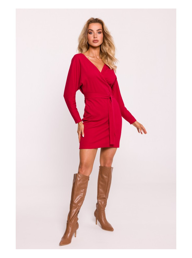 M819 Raštuoto trikotažo suknelė-siaučiamas viršus - raudona