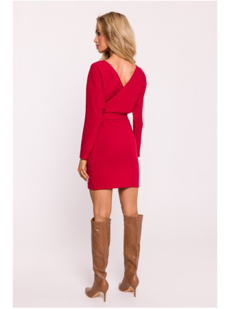 M819 Raštuoto trikotažo suknelė-siaučiamas viršus - raudona