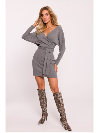 M819 Pilko melanžo suknelė-siaučiamas megztinis - grey melange