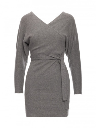 M819 Pilko melanžo suknelė-siaučiamas megztinis - grey melange