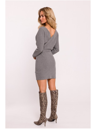 M819 Pilko melanžo suknelė-siaučiamas megztinis - grey melange