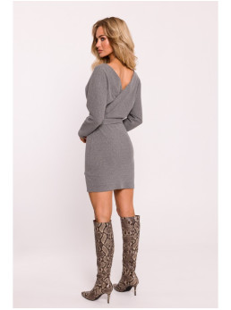 M819 Pilko melanžo suknelė-siaučiamas megztinis - grey melange