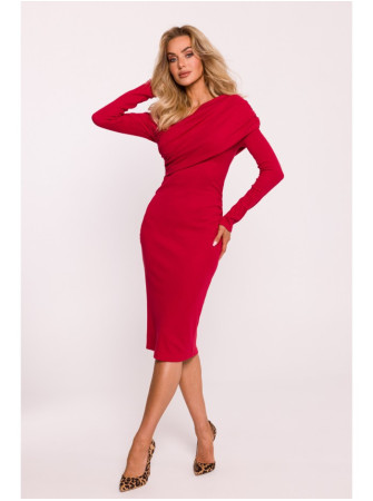 M820 Asimetriško kirpimo suknelė iš ripsuoto trikotažo - raudona