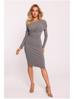 M820 Asimetriško kirpimo suknelė iš rib audinio - grey melange