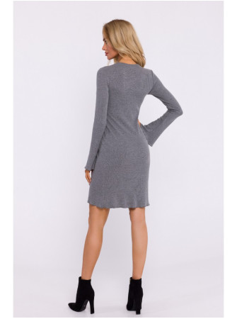 M821 Plataus rankovių silueto suknelė iš rib audinio - grey melange
