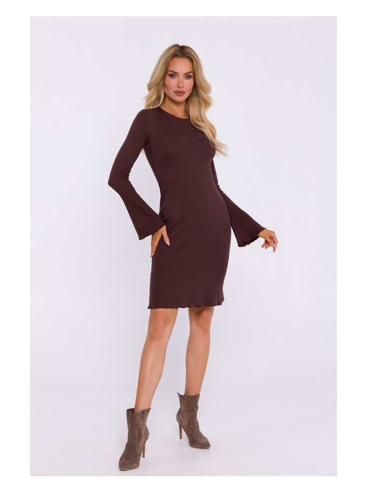 M821 Plataus rankovių trikotažinė suknelė - ruda