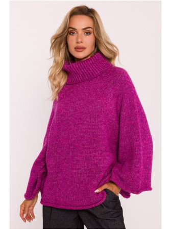M822 Trapecijos silueto megztinis aukštu kaklu - amaranth