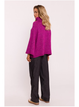 M822 Trapecijos silueto megztinis aukštu kaklu - amaranth