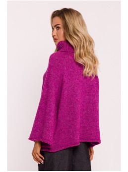 M822 Trapecijos silueto megztinis aukštu kaklu - amaranth