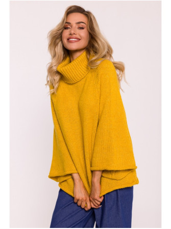 M822 Trapecijos formos megztinis aukštu kaklu - honey