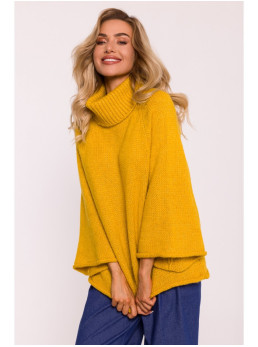 M822 Trapecijos silueto megztinis aukštu kaklu - honey