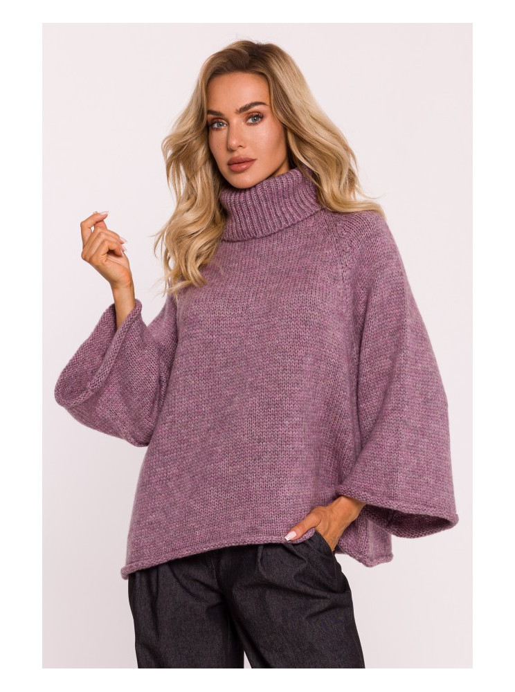 M822 Trapecijos formos megztinis aukštu kaklu - viržių