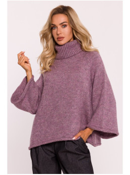 M822 Trapecijos silueto megztinis aukštu kaklu - viržių