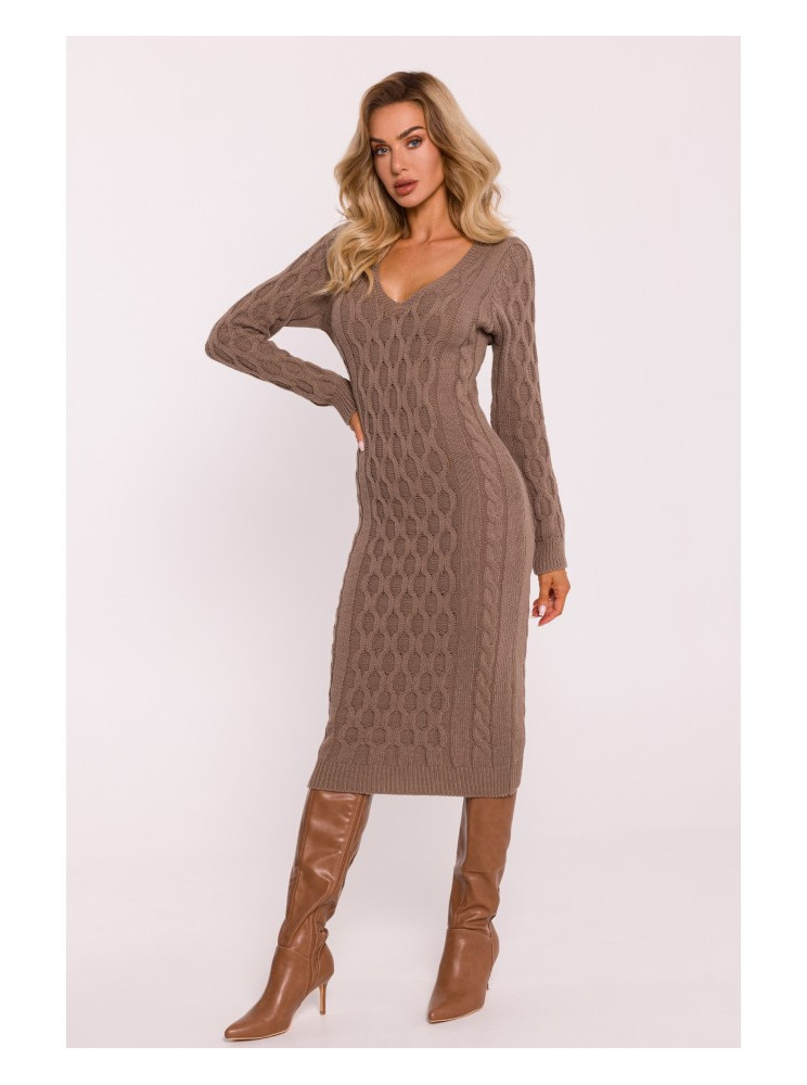 M824 Megztinio suknelė V formos iškirpte - kapučino