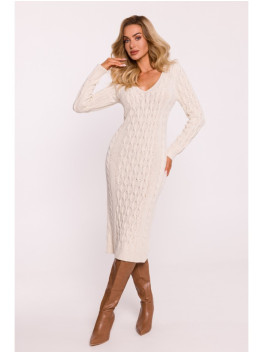 M824 Megztinio suknelė V formos iškirpte - dramblio kaulo