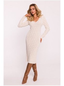 M824 Megzta suknelė su V formos iškirpte - dramblio kaulo