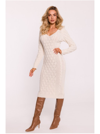 M824 Megztinio suknelė V formos iškirpte - dramblio kaulo