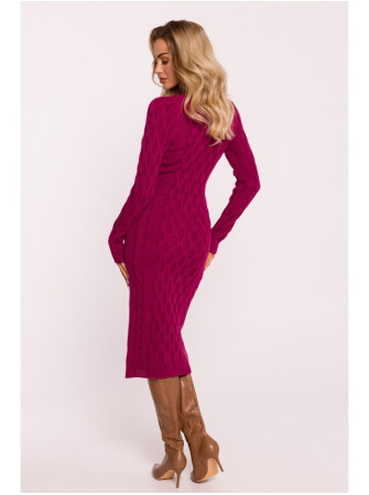 M824 Suknelė megztinis su V formos iškirpte - rožinė