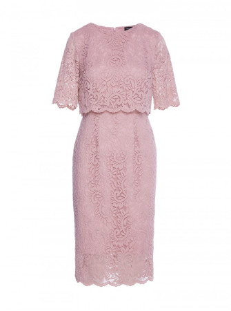 S379 Nėriniuota suknelė su dvigubo sluoksnio viršumi - pudros