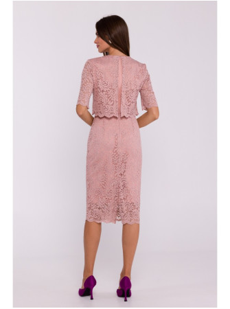 S379 Nėriniuota suknelė su dvigubo sluoksnio viršumi - pudros