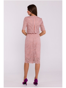 S379 Nėriniuota suknelė su dvigubo sluoksnio viršumi - pudros