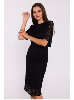 S379 Nėriniuota suknelė su dvigubo sluoksnio viršumi - juoda