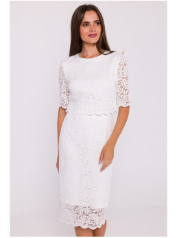 S379 Nėriniuota suknelė su dvigubo sluoksnio viršumi - nebalinta