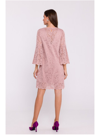 S380 Trapecijos silueto nėriniuota suknelė - pudros