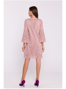 S380 Trapecijos silueto nėriniuota suknelė - pudros