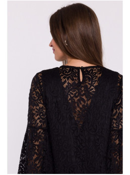 S380 Ažūrinė trapecijos formos suknelė - juoda