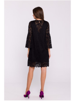 S380 Ažūrinė trapecijos formos suknelė - juoda