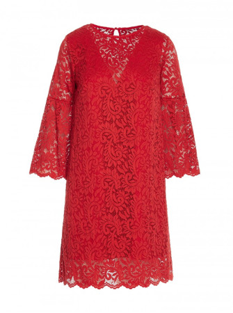 S380 Trapecijos silueto nėriniuota suknelė - raudona