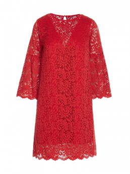 S380 Trapecijos silueto nėriniuota suknelė - raudona