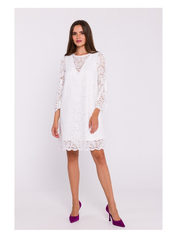 S380 Trapecijos silueto nėriniuota suknelė - nebalinta