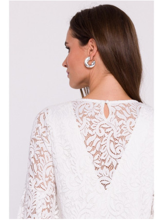 S380 Trapecijos silueto nėriniuota suknelė - nebalinta