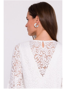 S380 Trapecijos silueto nėriniuota suknelė - nebalinta