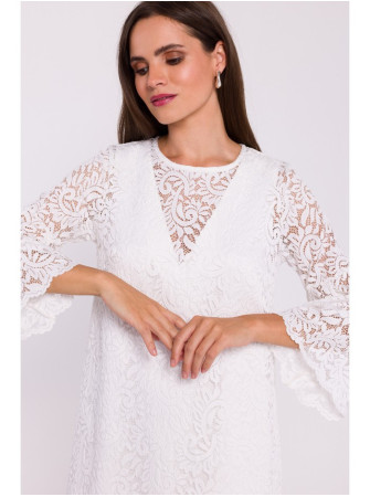 S380 Trapecijos silueto suknelė su nėriniais - nebalinta