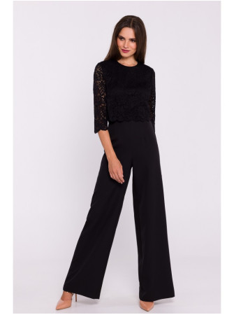 S381 Kombinezonas su nėrinių detalėmis - juoda