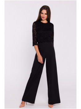 S381 Kombinezonas su nėrinių detalėmis - juoda